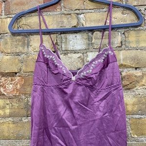 Vintage Purple with Embroidered Flowers Silk Lingerie Style Top
